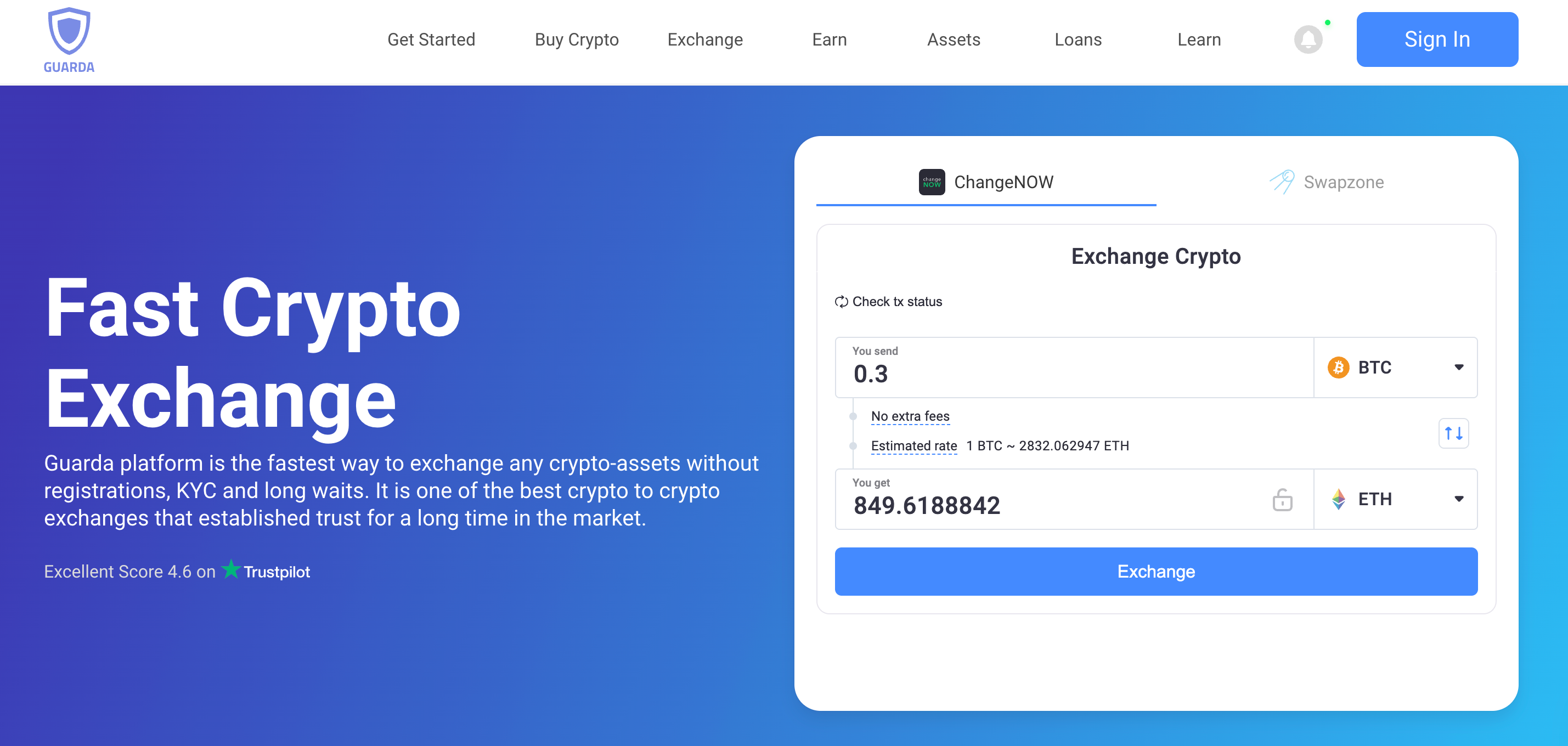 The interface of Guarda.