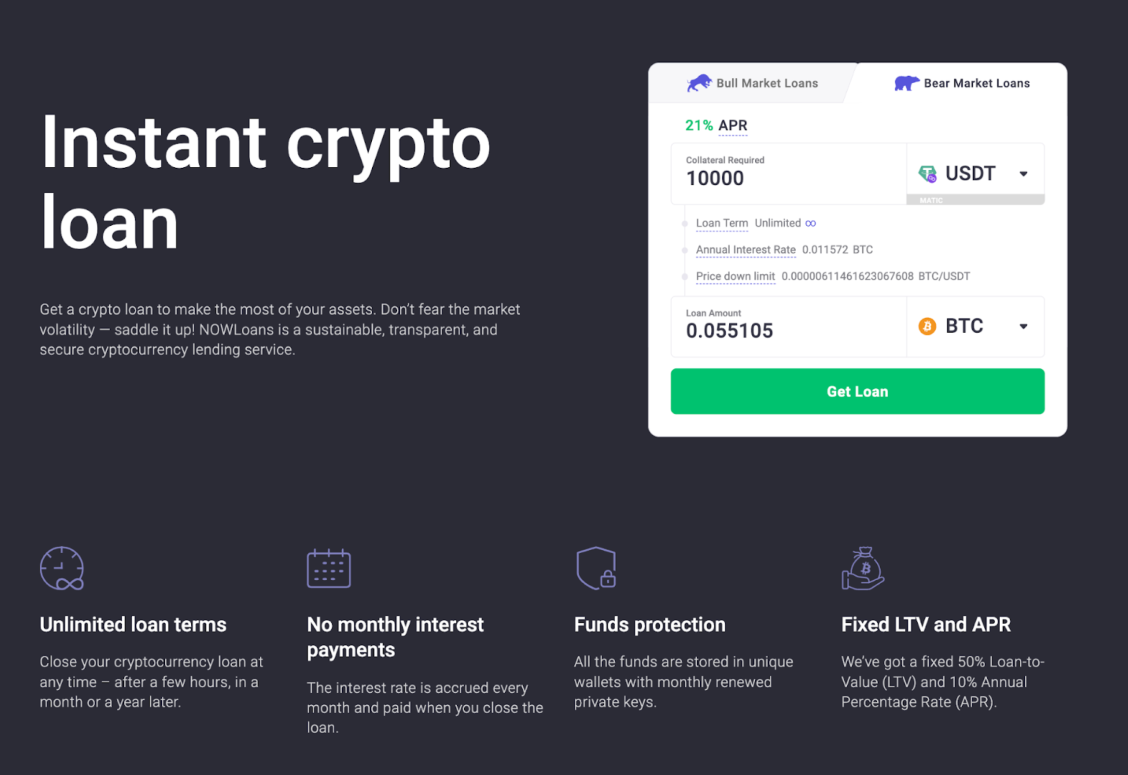 Instant Crypto Loan Web Page.