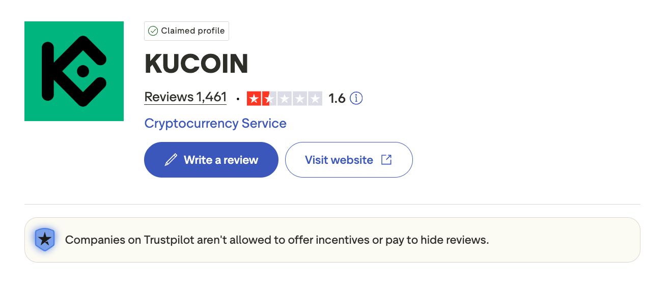 KuCoin Trustpilot score