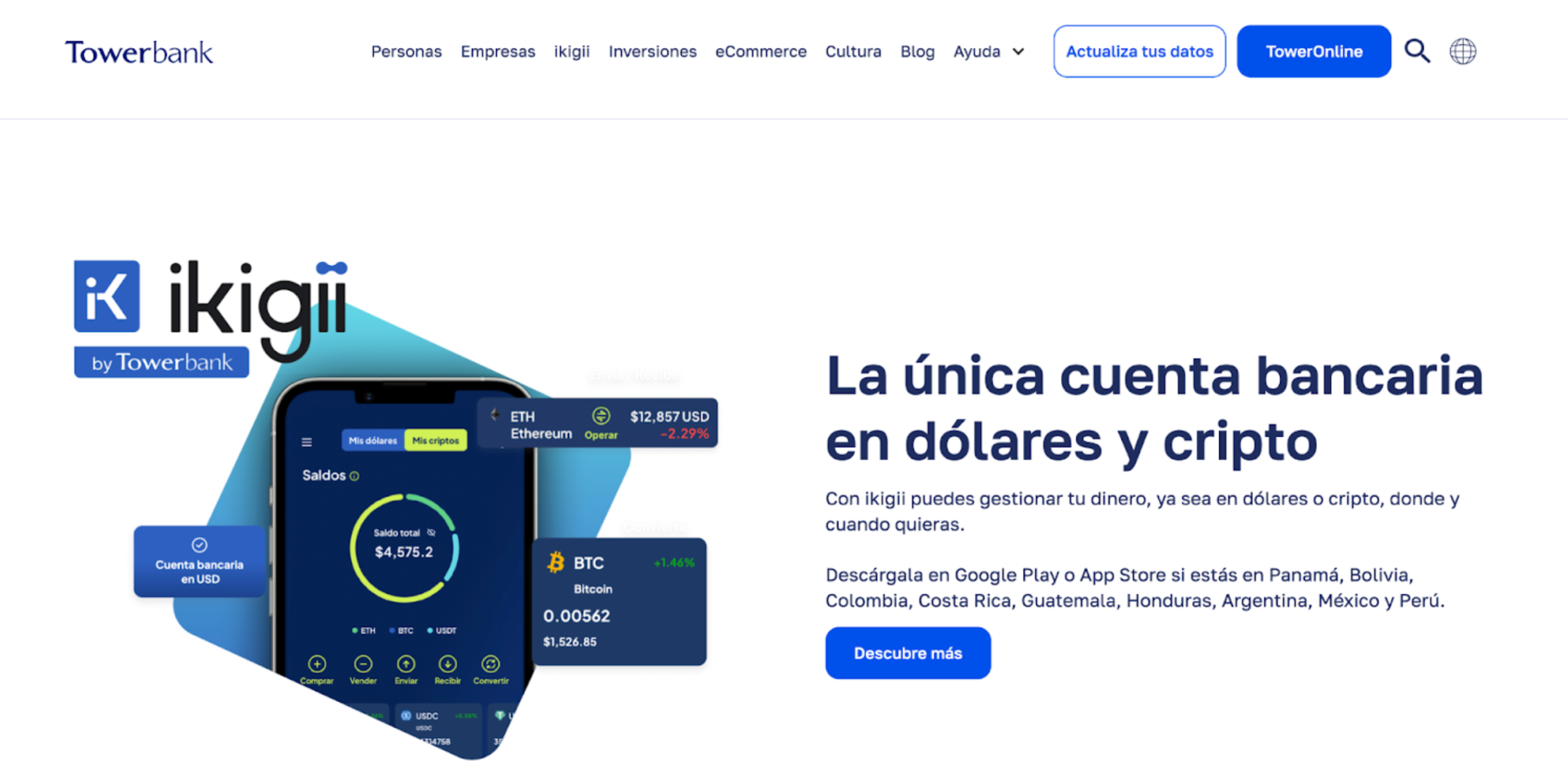 Esta imagen muestra la página cripto de Towerbank.