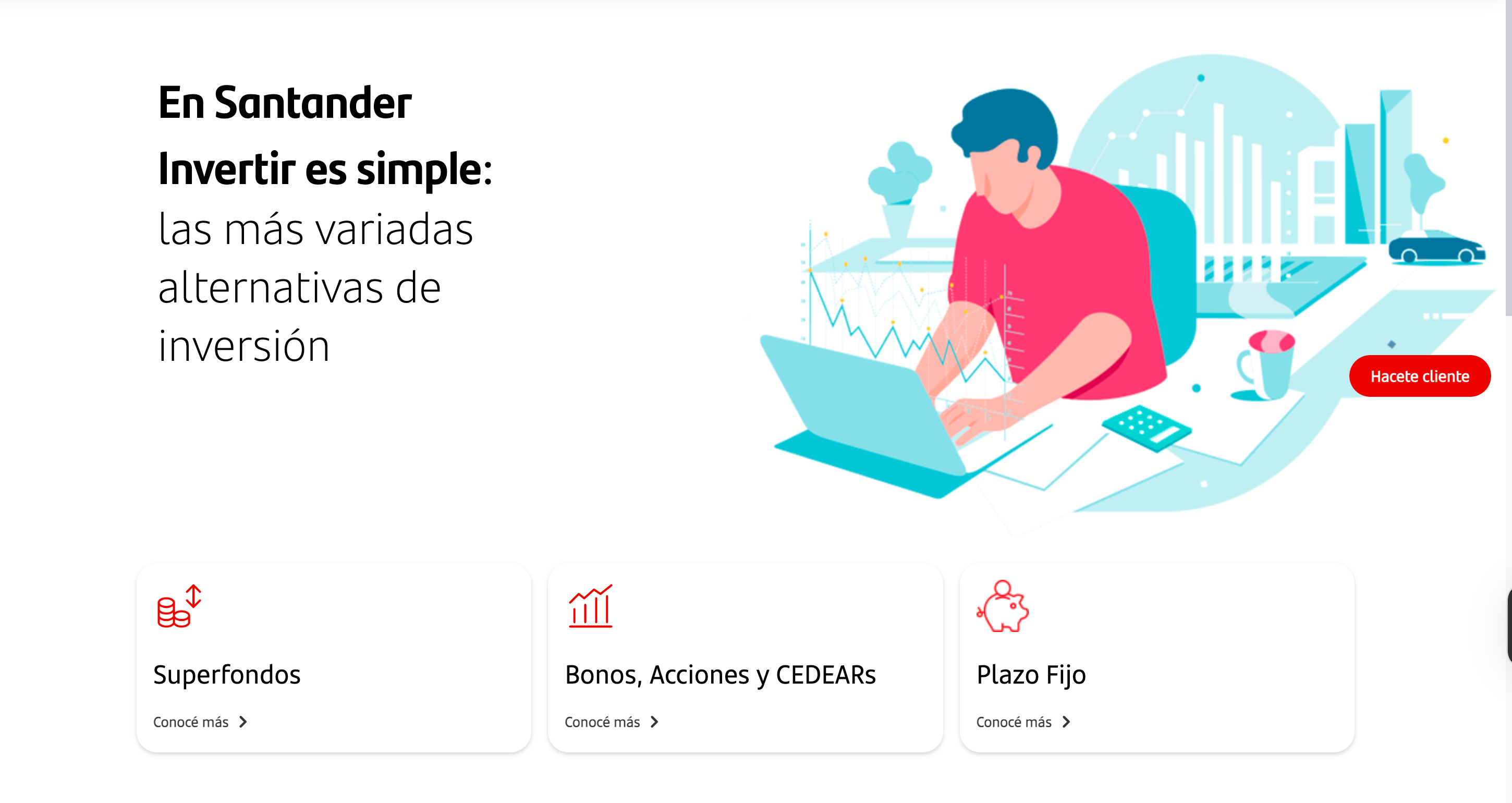 Esta imagen muestra la página web de Santander Argentina.