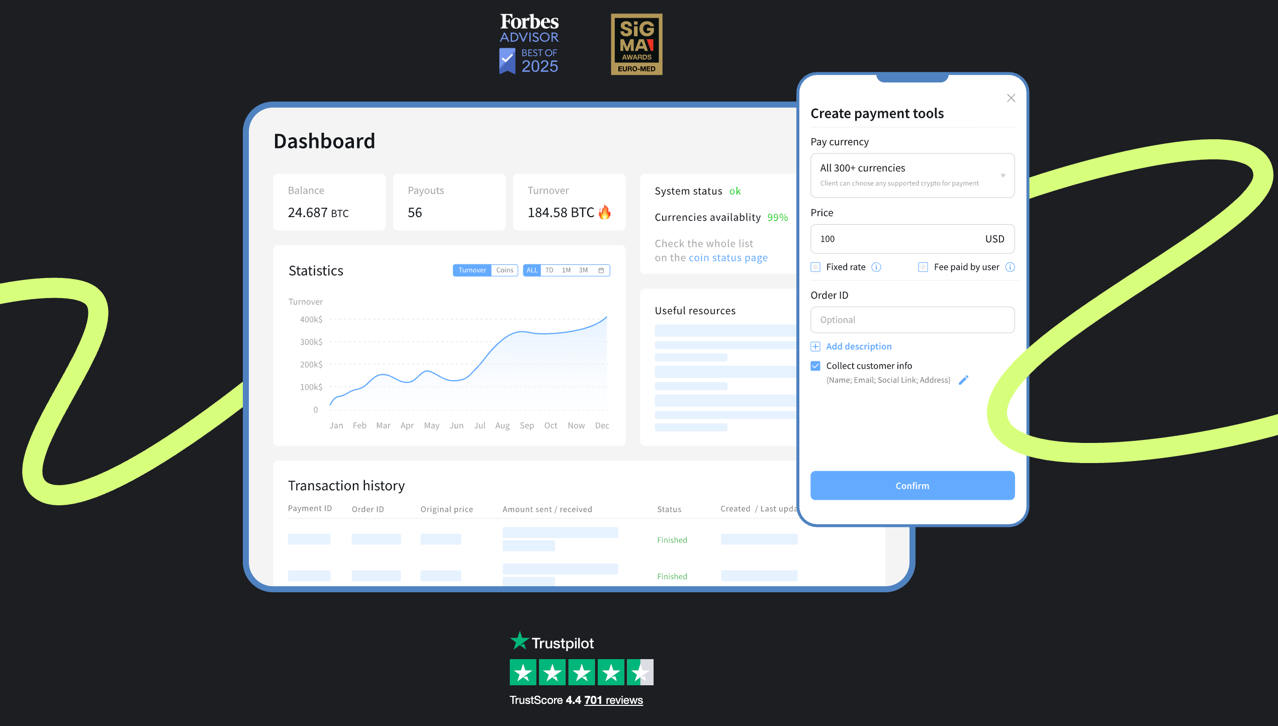 This image illustrates the dashboard of NOW Payments.
