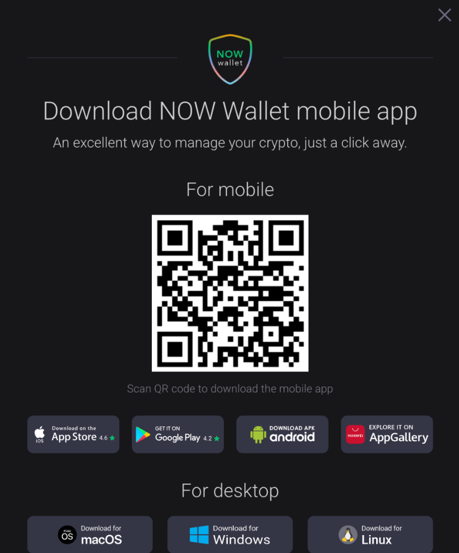 This image shows the section where users can download the NOW Wallet mobile app.