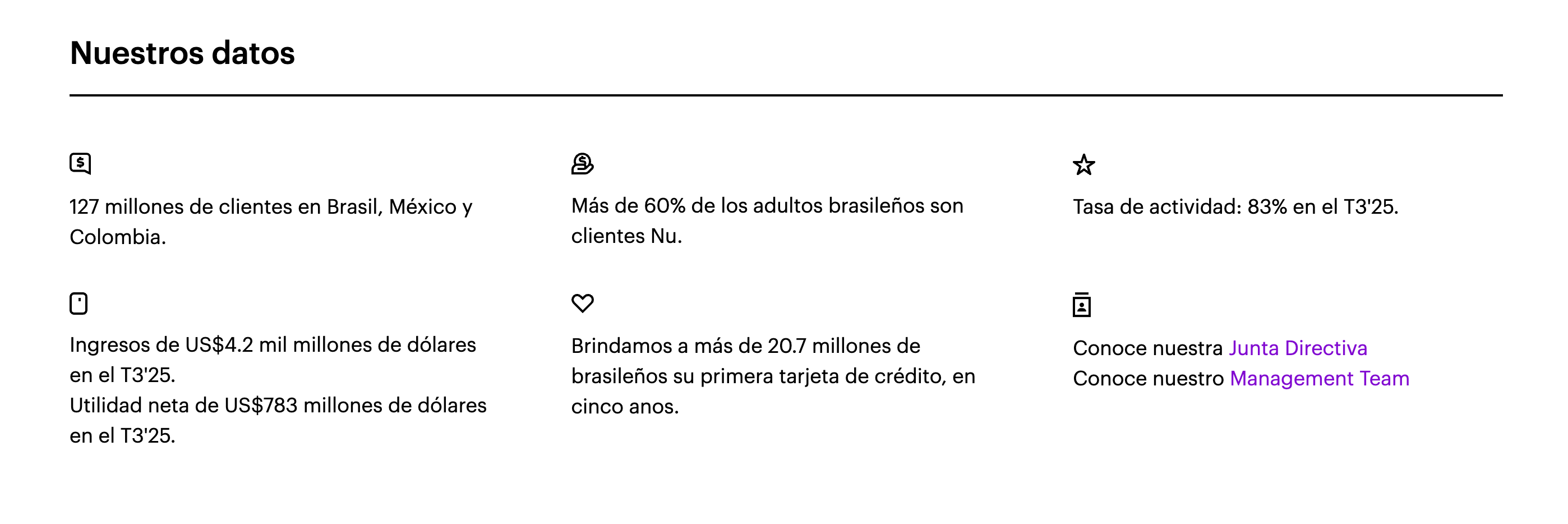 Esta imagen muestra la sección “Nuestros datos” de Nubank.