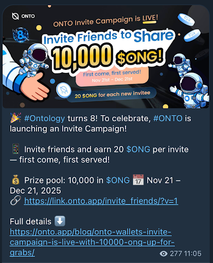 Ontology's telegram announcement