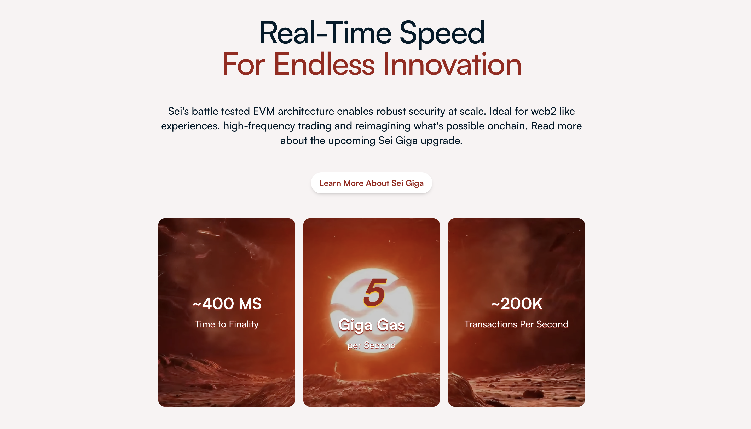 This image shows the time to finality, giga gas, and transactions per second of Sei blockchain.