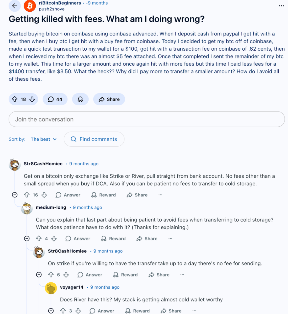 "Getting killed with fees. What am I doing wrong?" explained. 