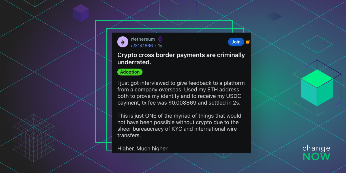 Cross border payment post on reddit