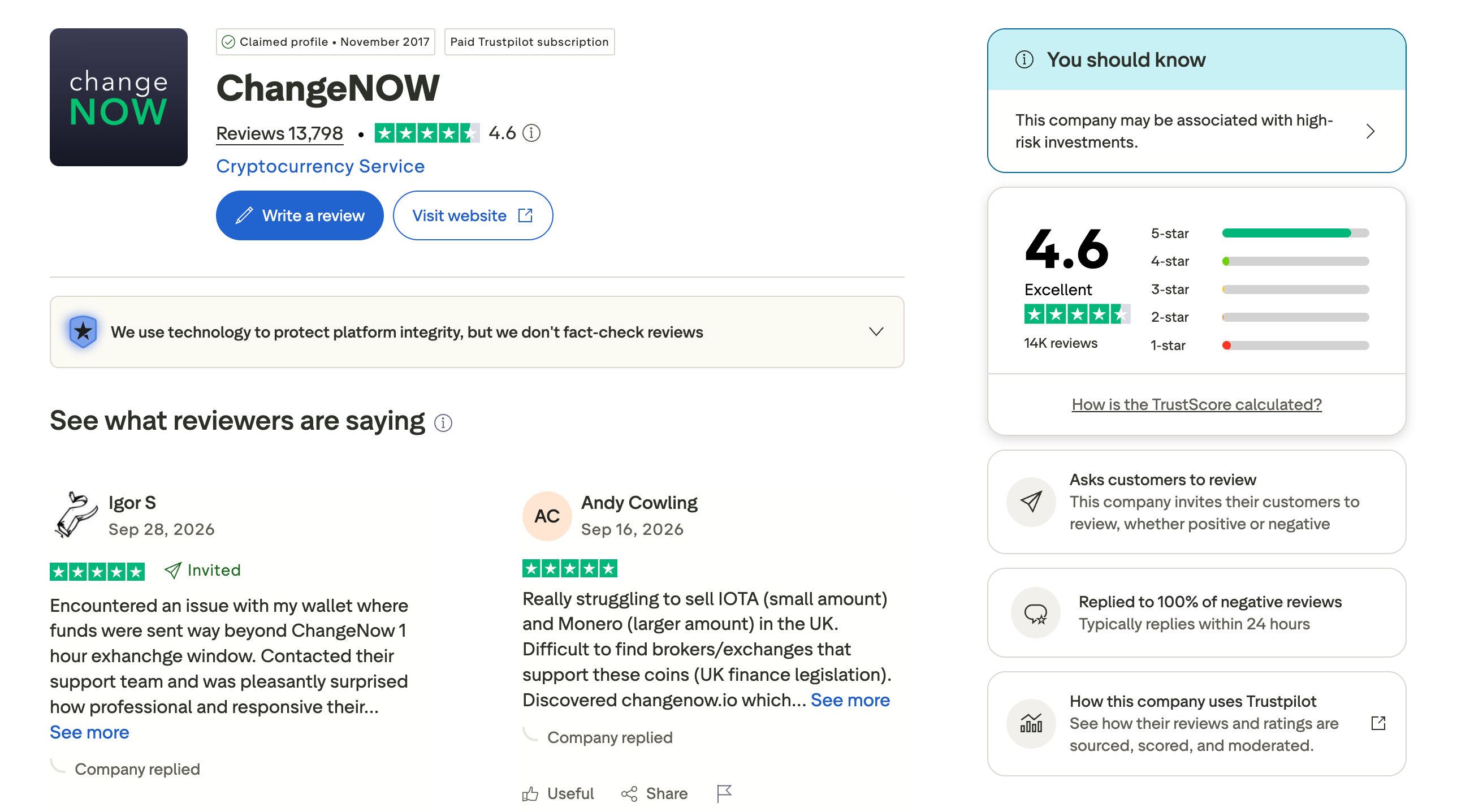 ChangeNOW on Trustpilot.