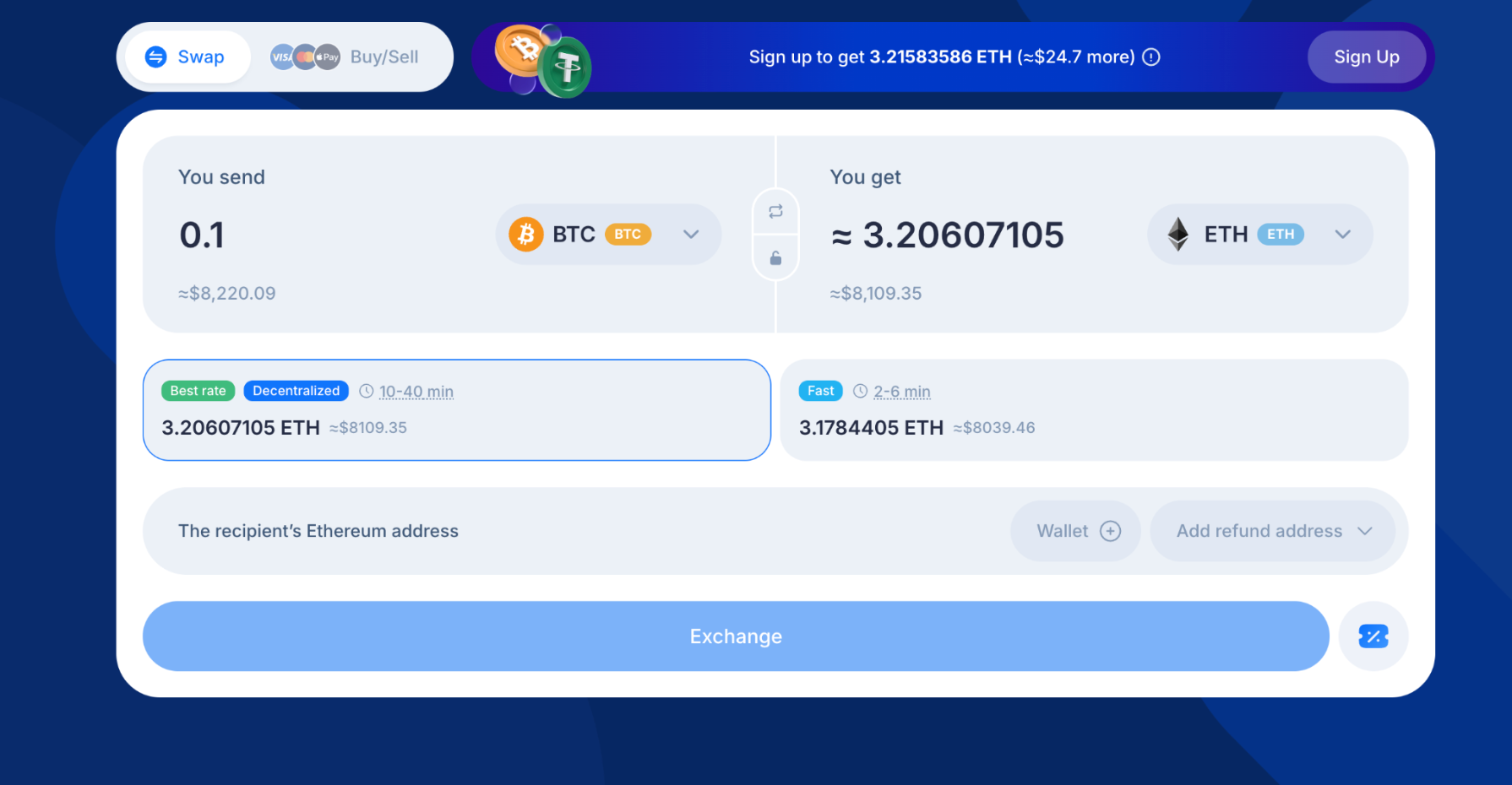 SimpleSwap main page.