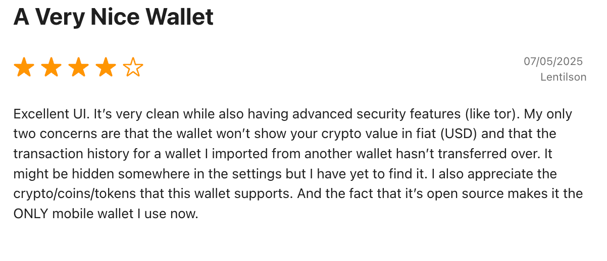 Positive review about Stack wallet