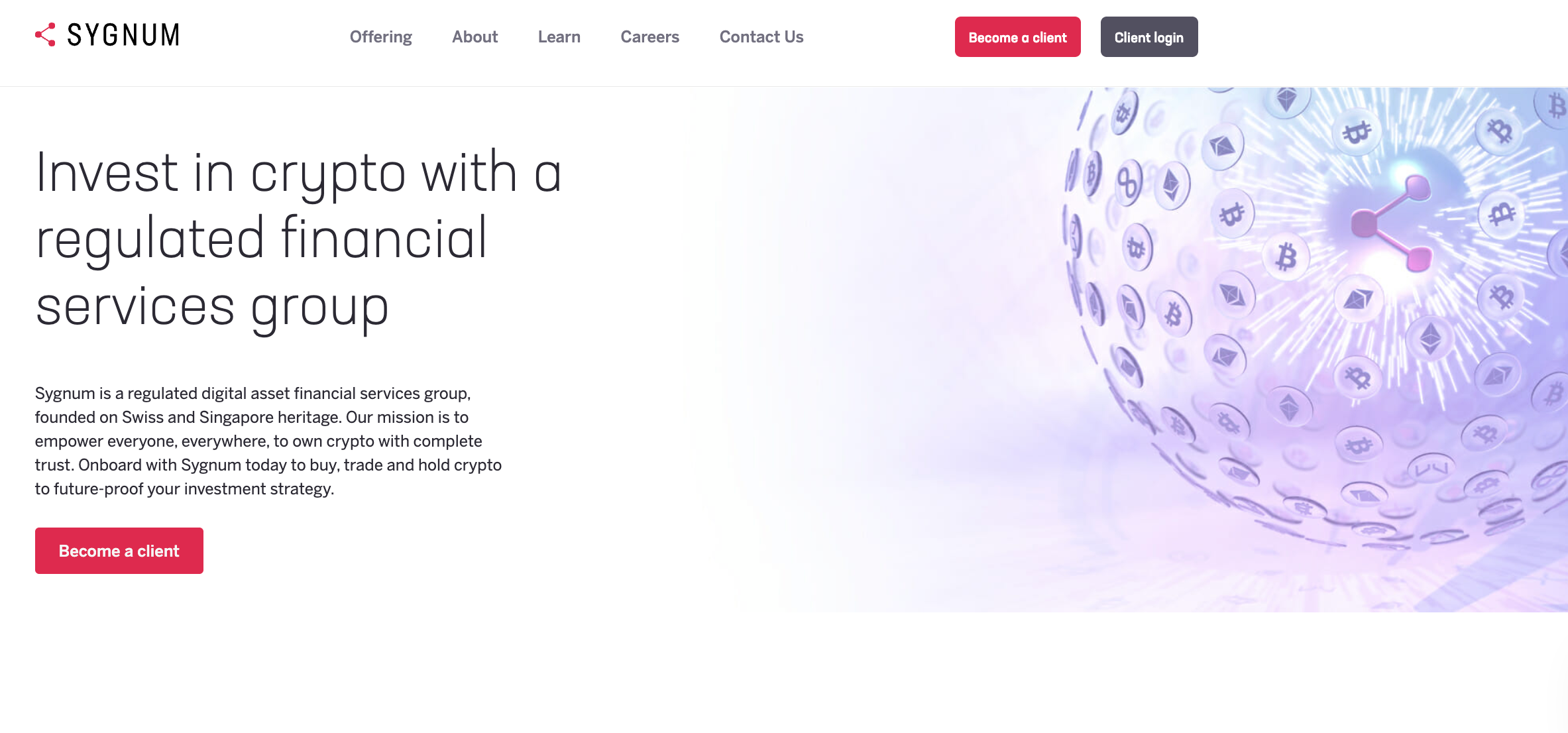 This image shows the Sygnum Bank's main page.