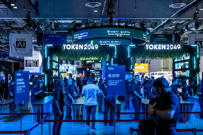 TOKEN2049 Singapore crypto conference entrance at Marina Bay Sands
