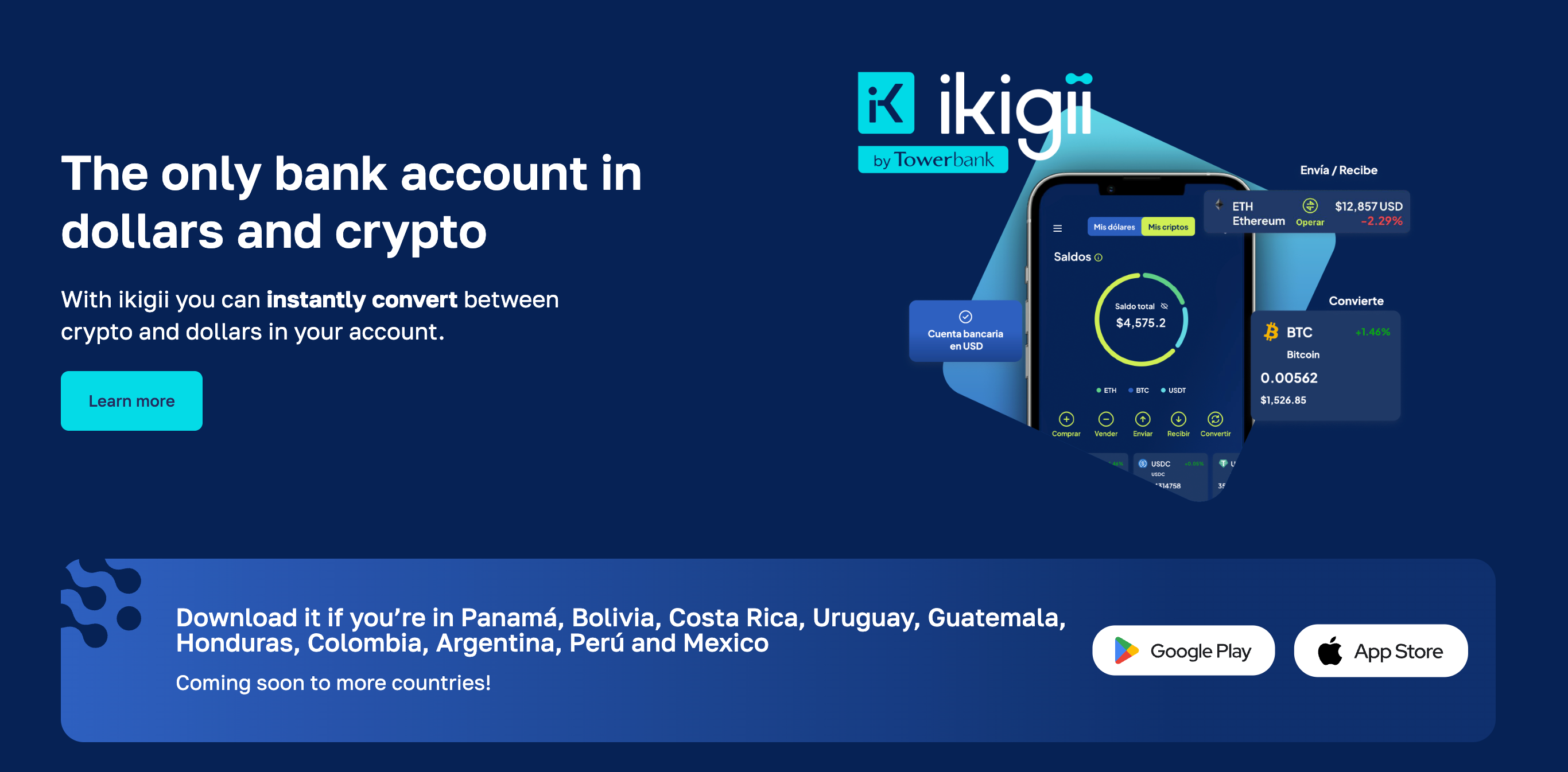 This image shows the Towerbank crypto page.