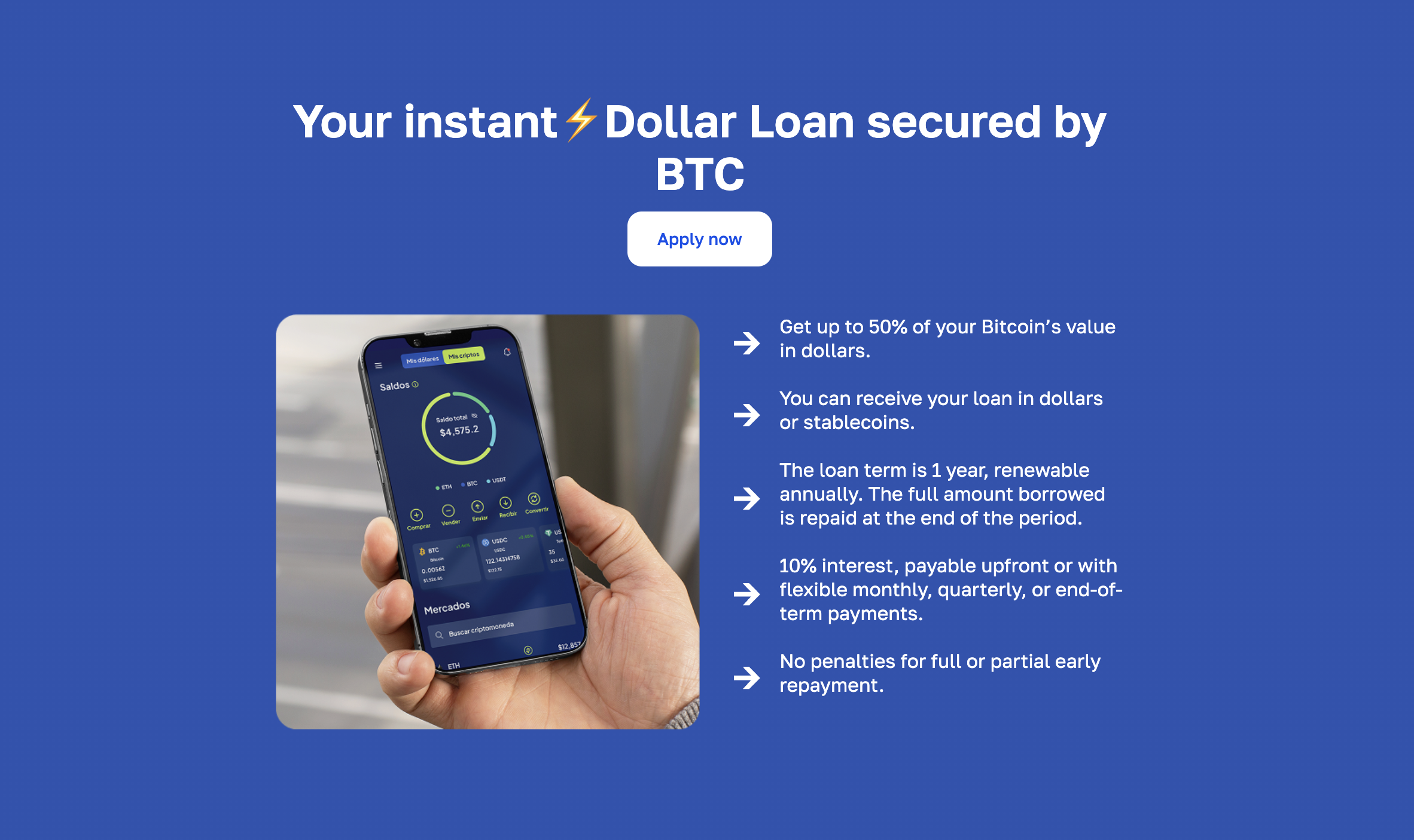 This image shows the instant dollar loan secured by BTC Towerbank's page.