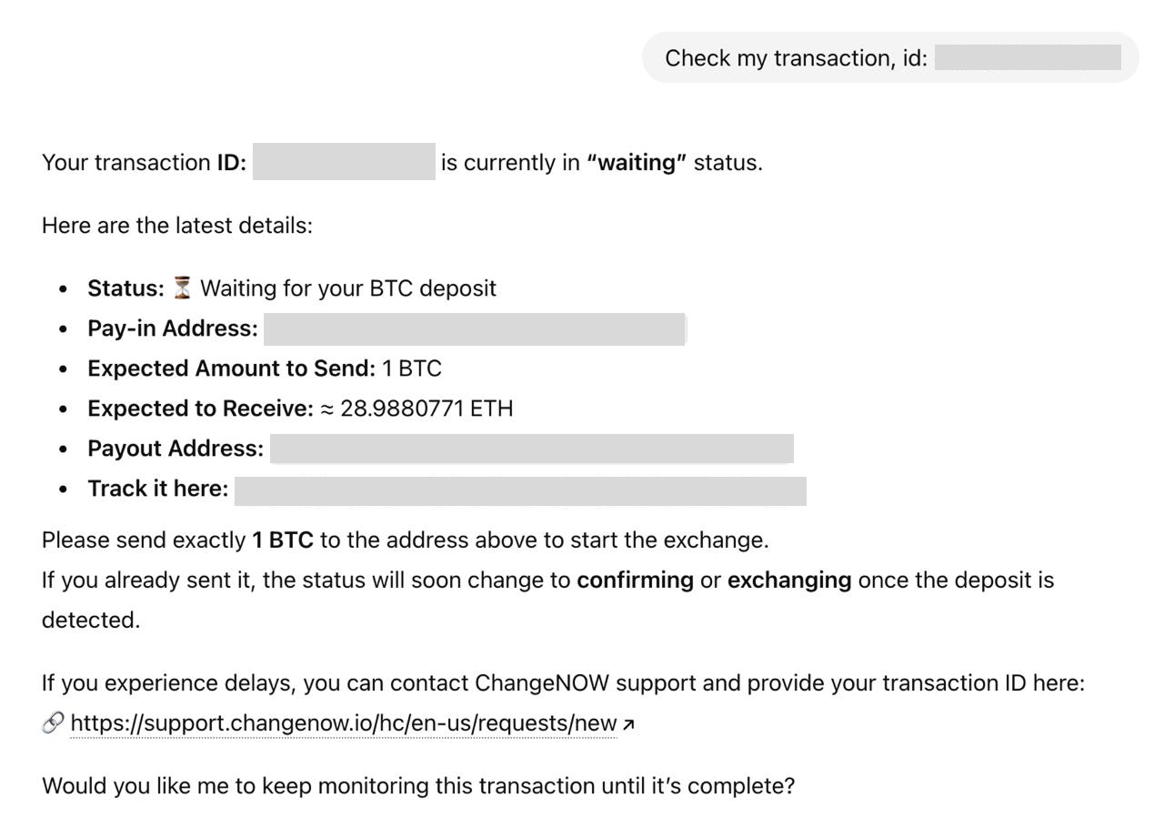 You can check the transaction status anytime
