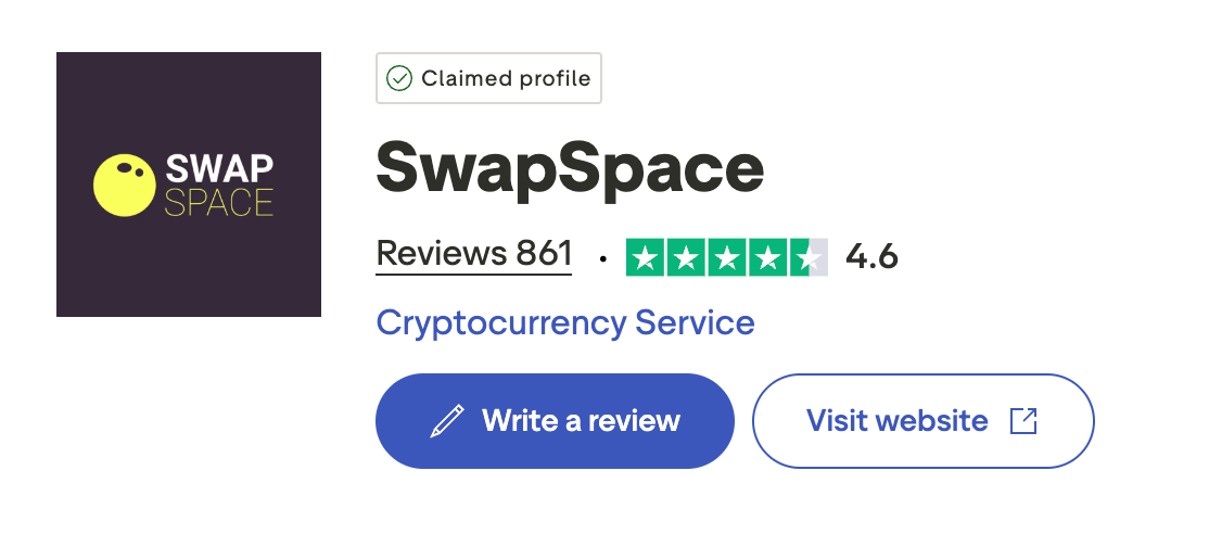 This picture shows SwapSpace page on TrustPilot with 861 review and 4.6/5 stars