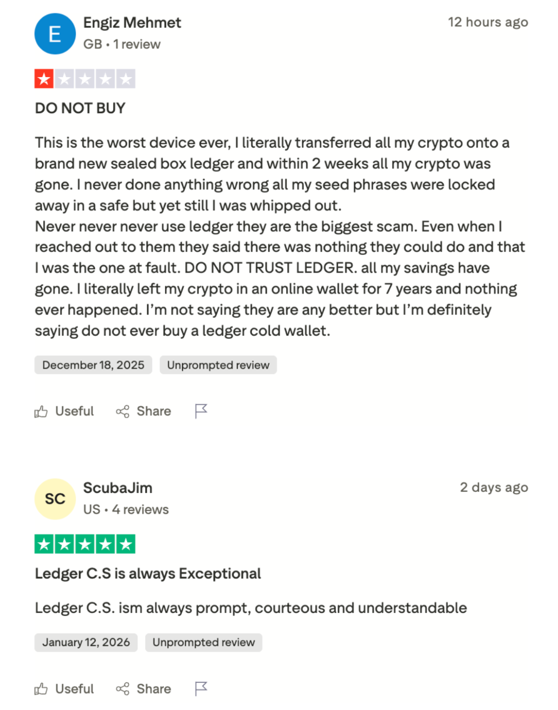 The users' reviews from Trustpilot.