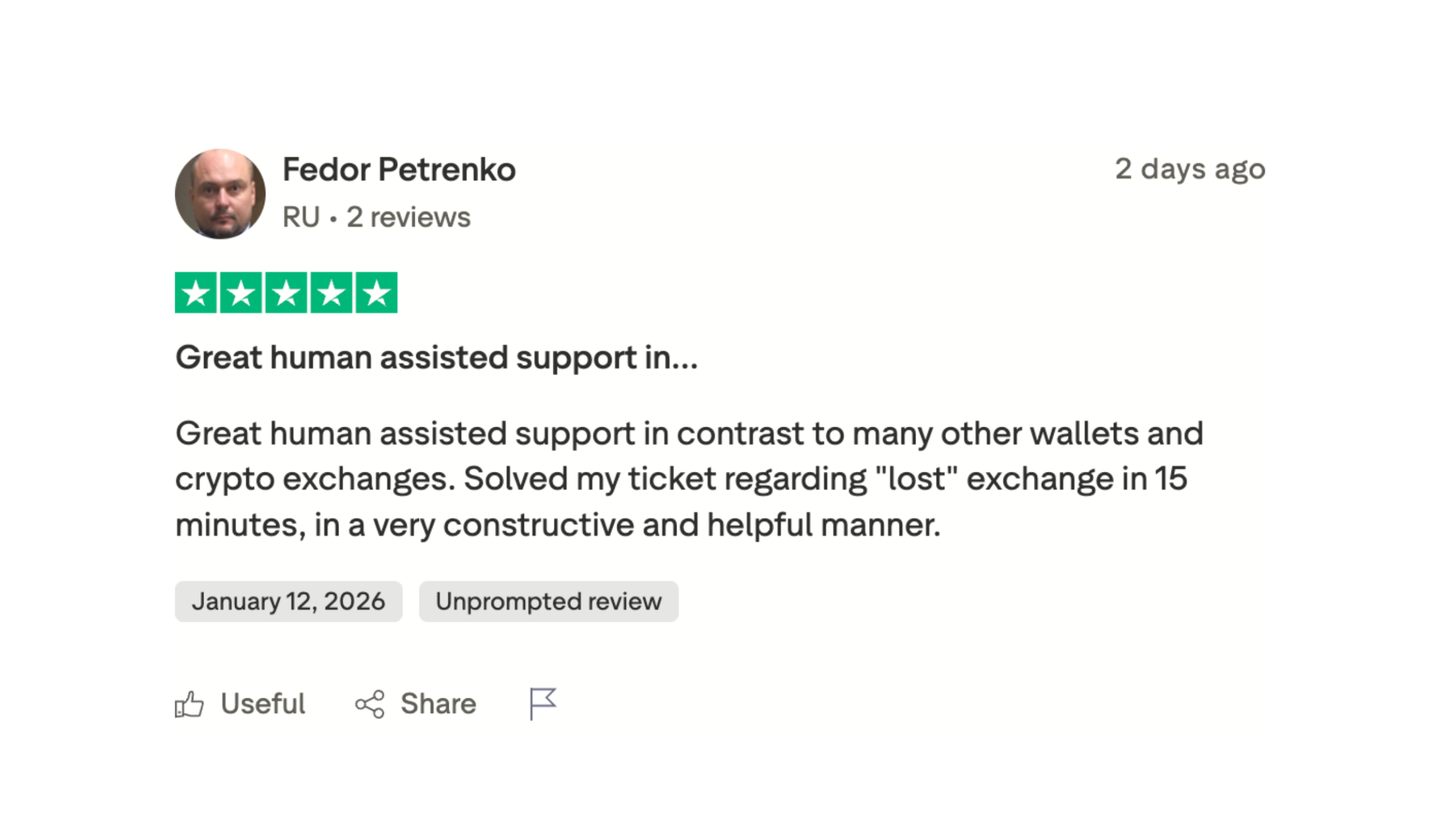 The user's review from Trustpilot.