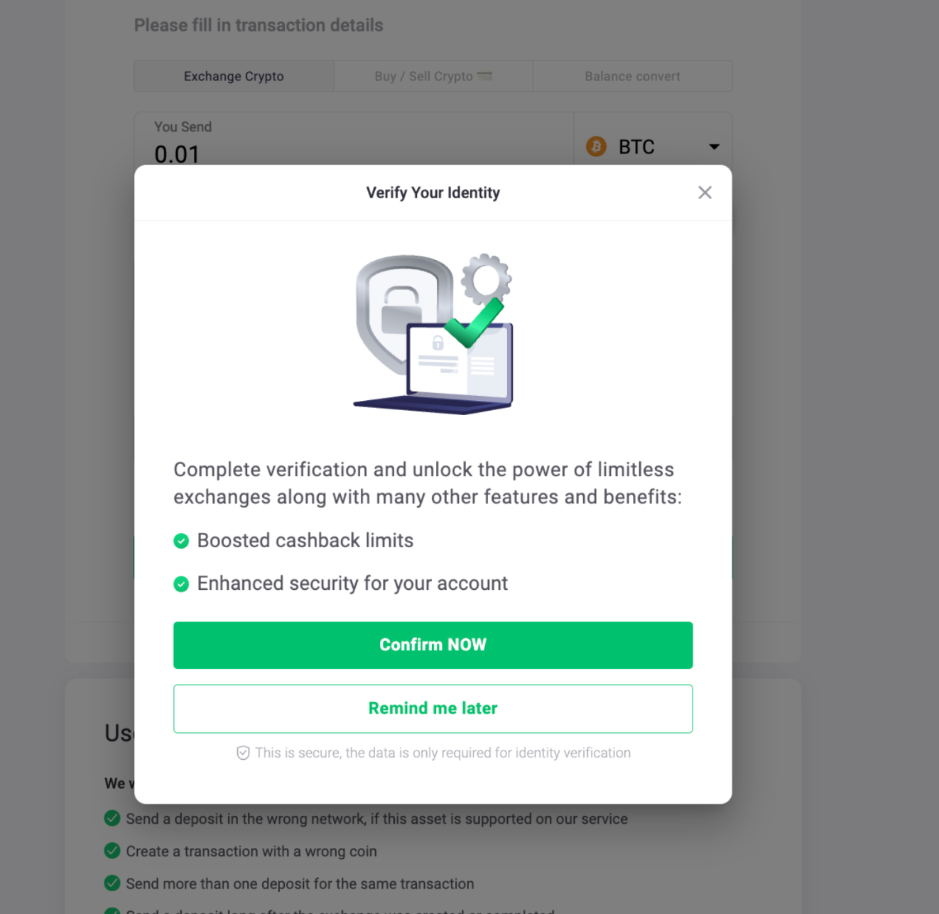 This image shows the section where users can verify their identity.