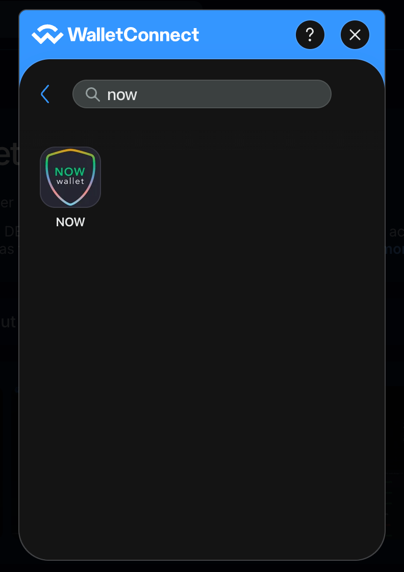 The interface of WalletConnect in NOW Wallet.