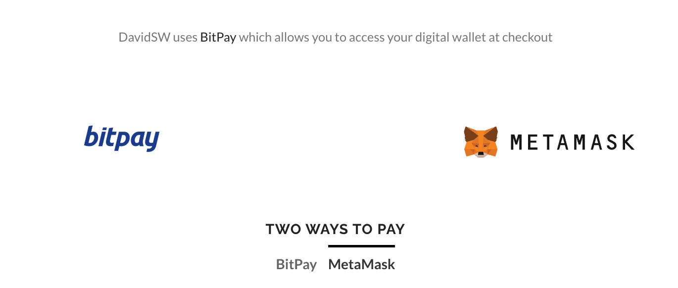 DavidSW provides two ways to buy watches – through BitPay or directly with MetaMask: